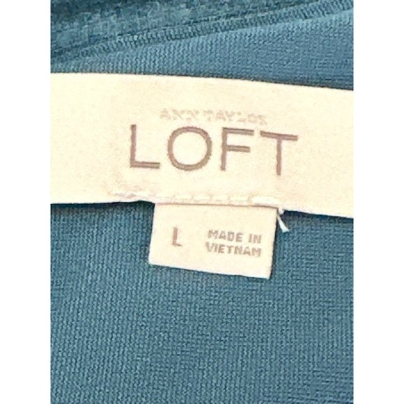 Ann Taylor LOFT Rayon Polyester Spandex Pleated Flare V-neck Midi Dress Size L - Picture 6 of 9